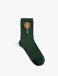 Basic Çiçekli Soket Çorap İşleme Detaylı