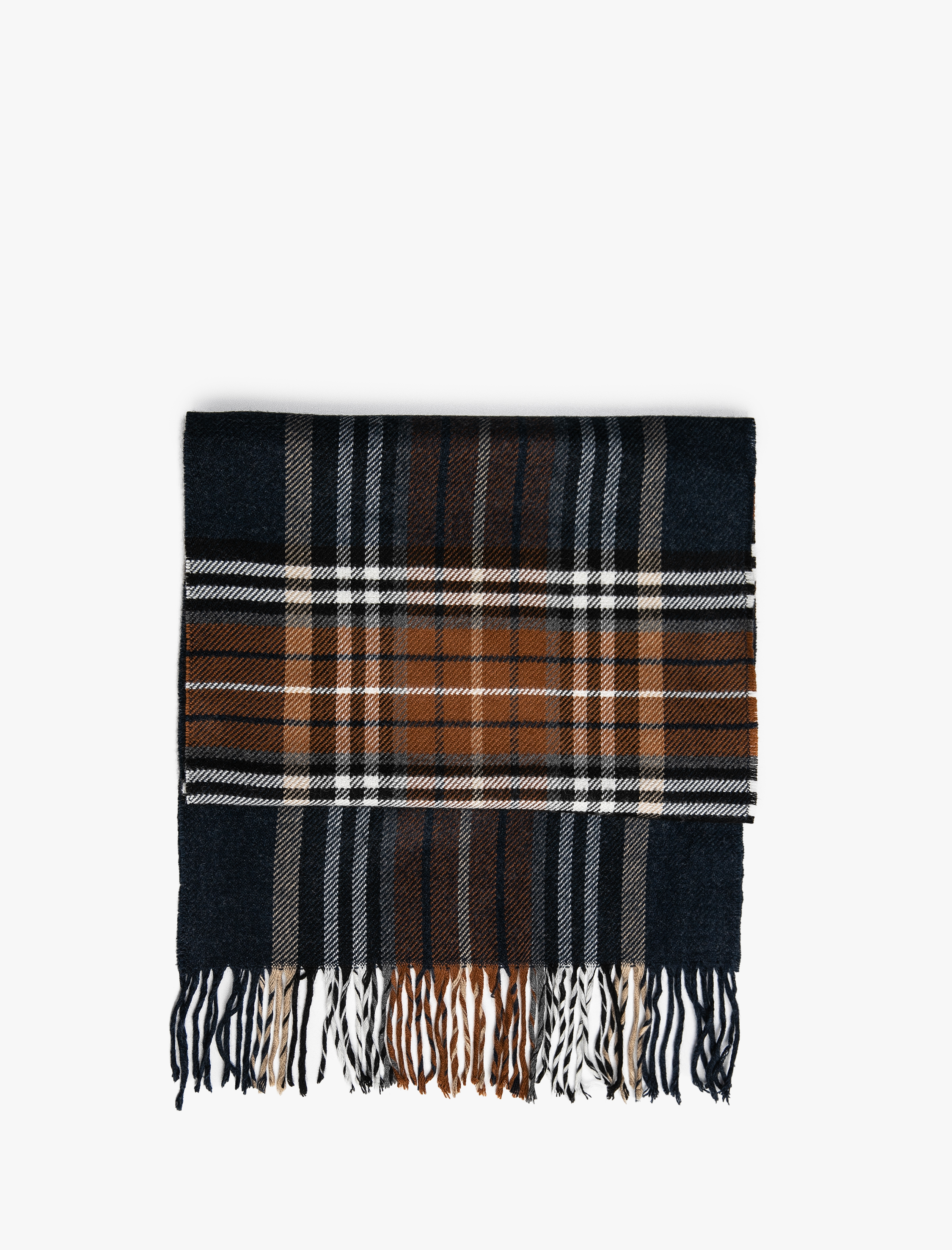  Erkek Basic Uzun Ekoseli Atkı İnce Püskül Detaylı