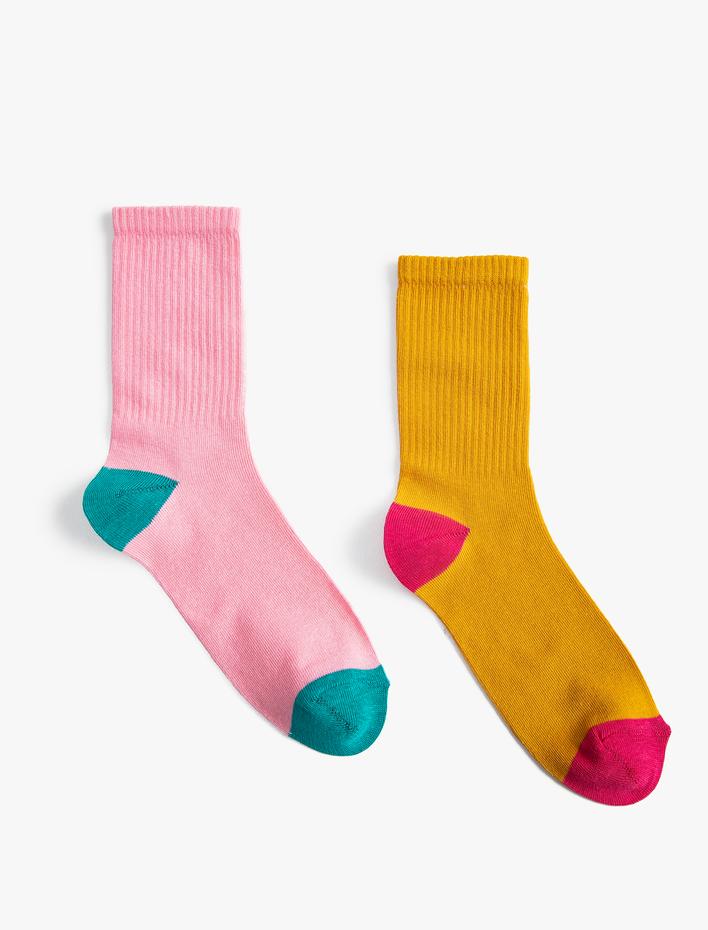 Kadın 2'li Soket Çorap Seti Renk Bloklu