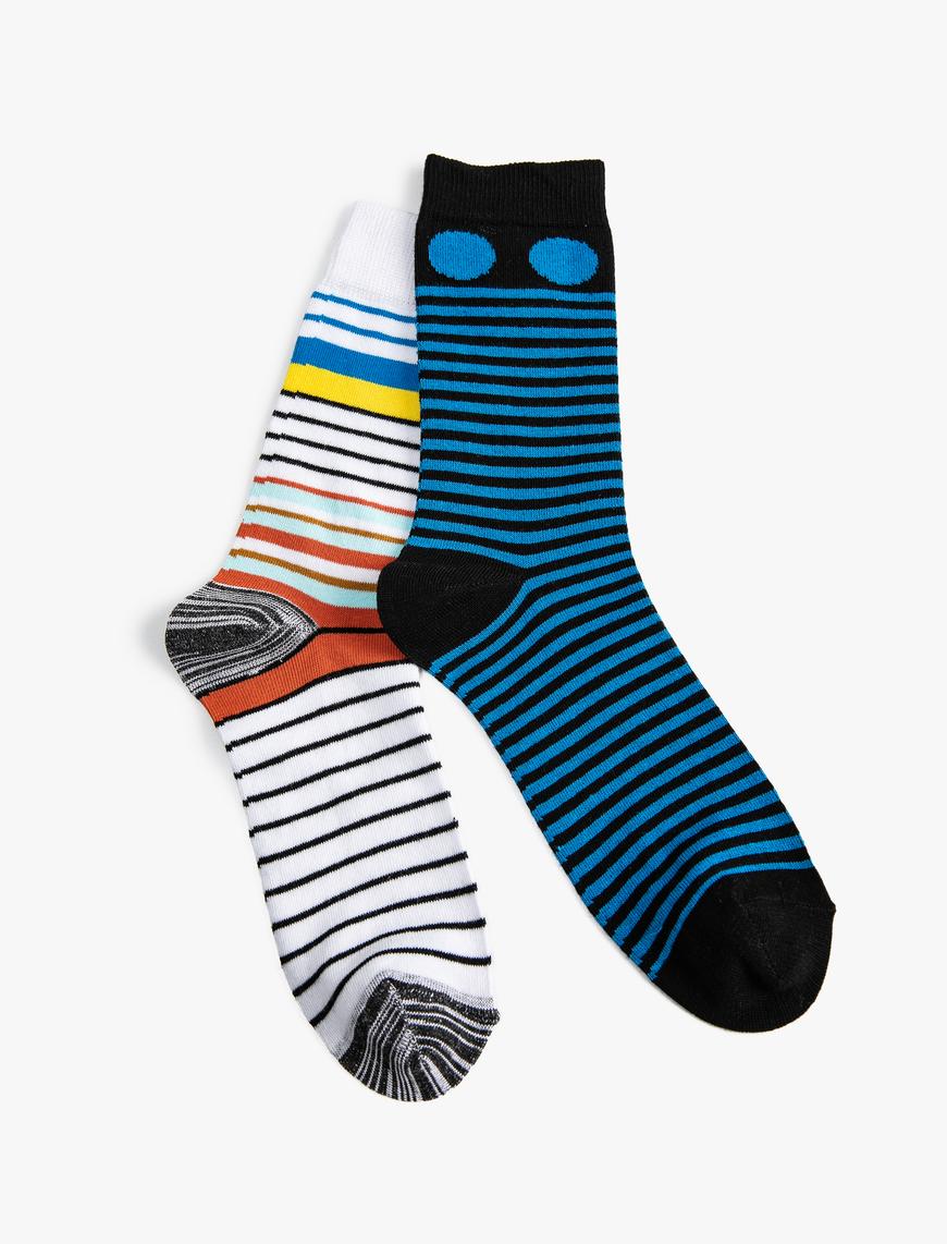  Erkek Basic 2'li Soket Çorap Seti Geometrik Desenli