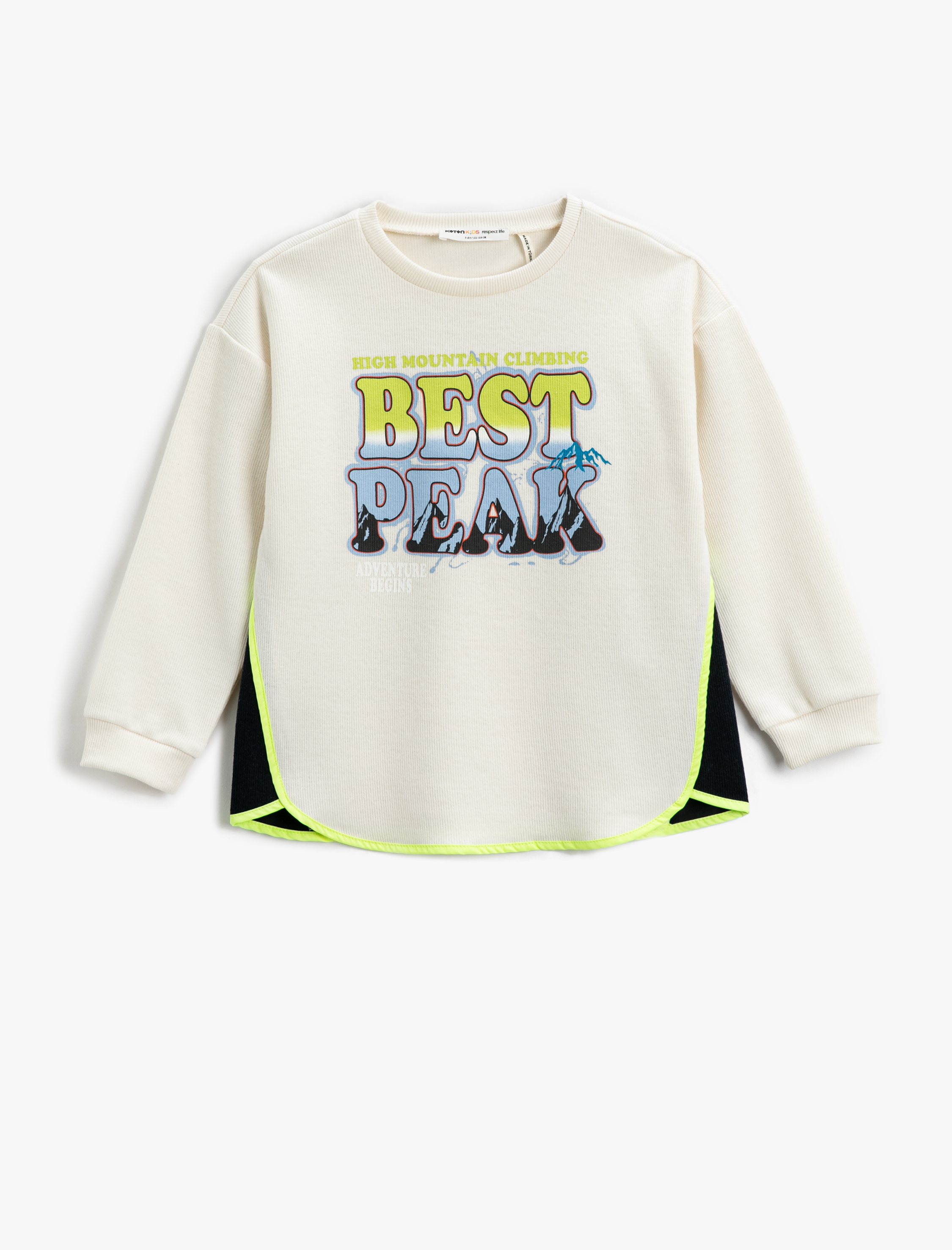 Koton Renk Kontrastlı Sweatshirt Slogan Temalı Baskılı Ribanalı. 1