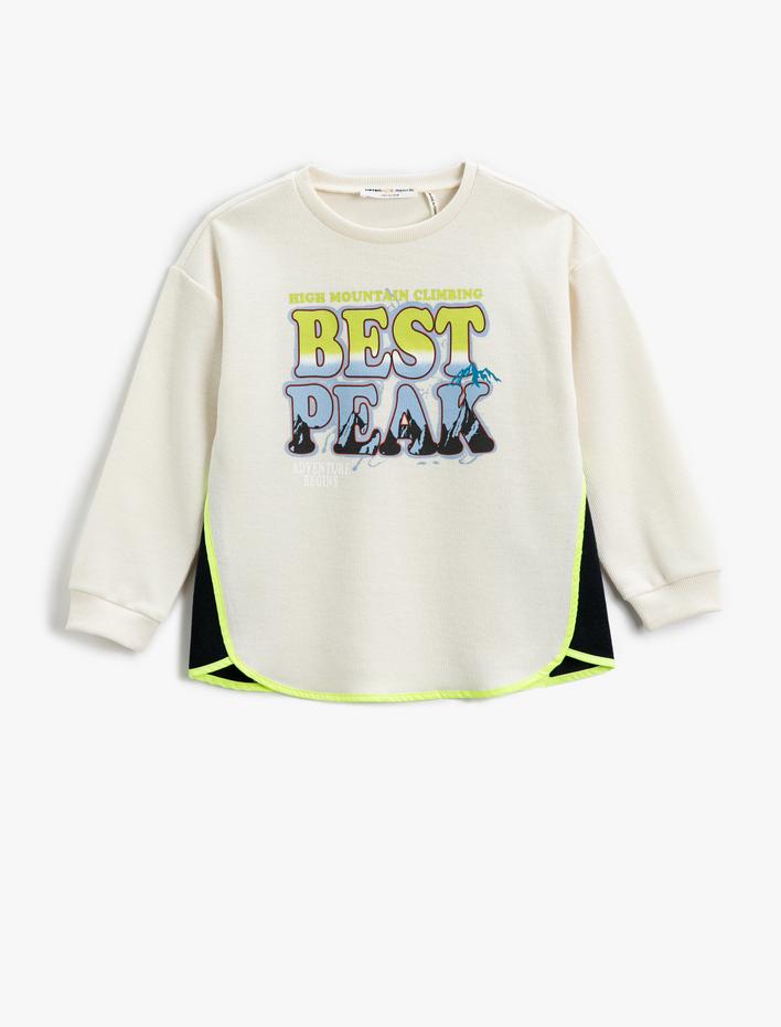 Erkek Çocuk Renk Kontrastlı Sweatshirt Slogan Temalı Baskılı Ribanalı