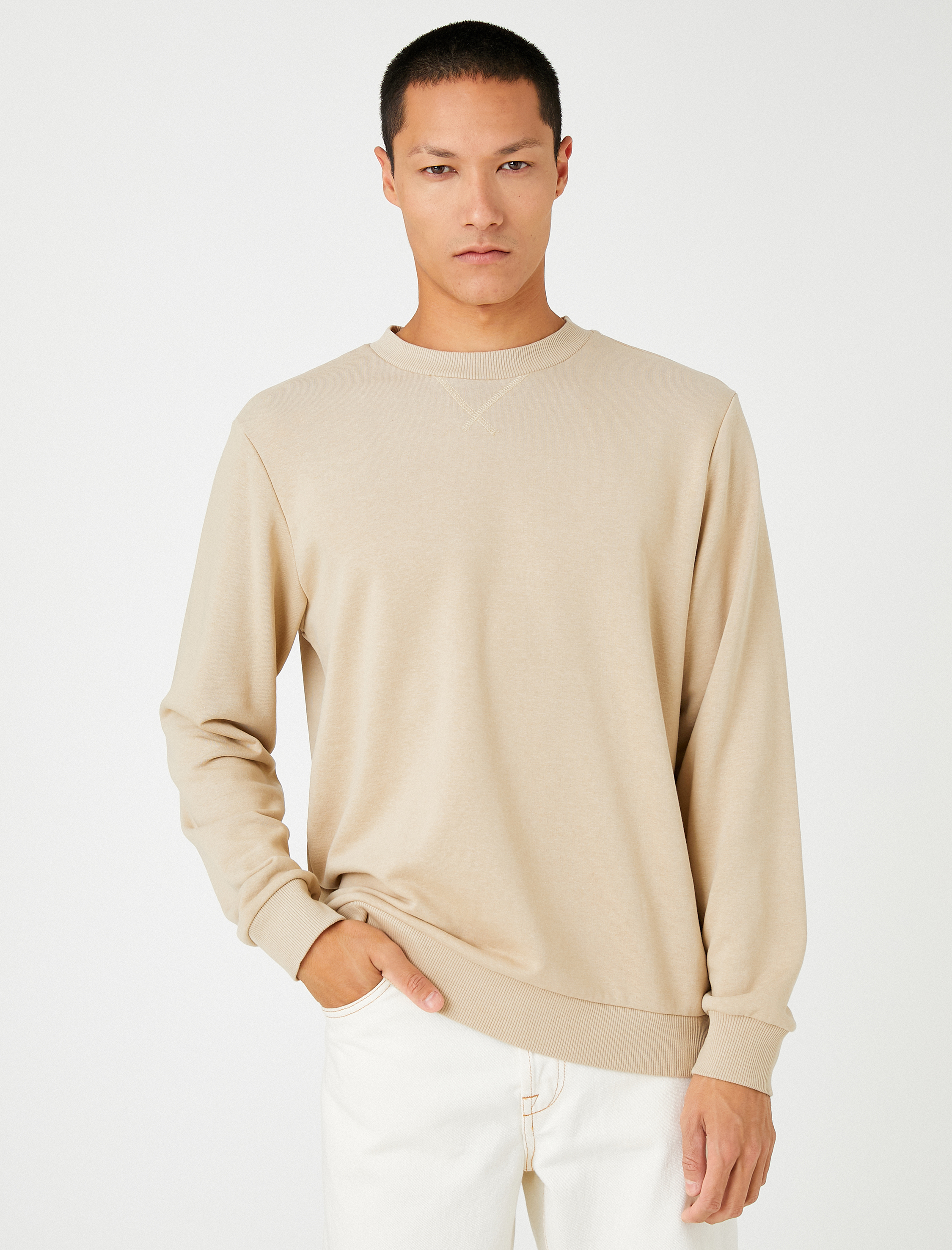   Basic Bisiklet Yaka Sweatshirt Uzun Kollu