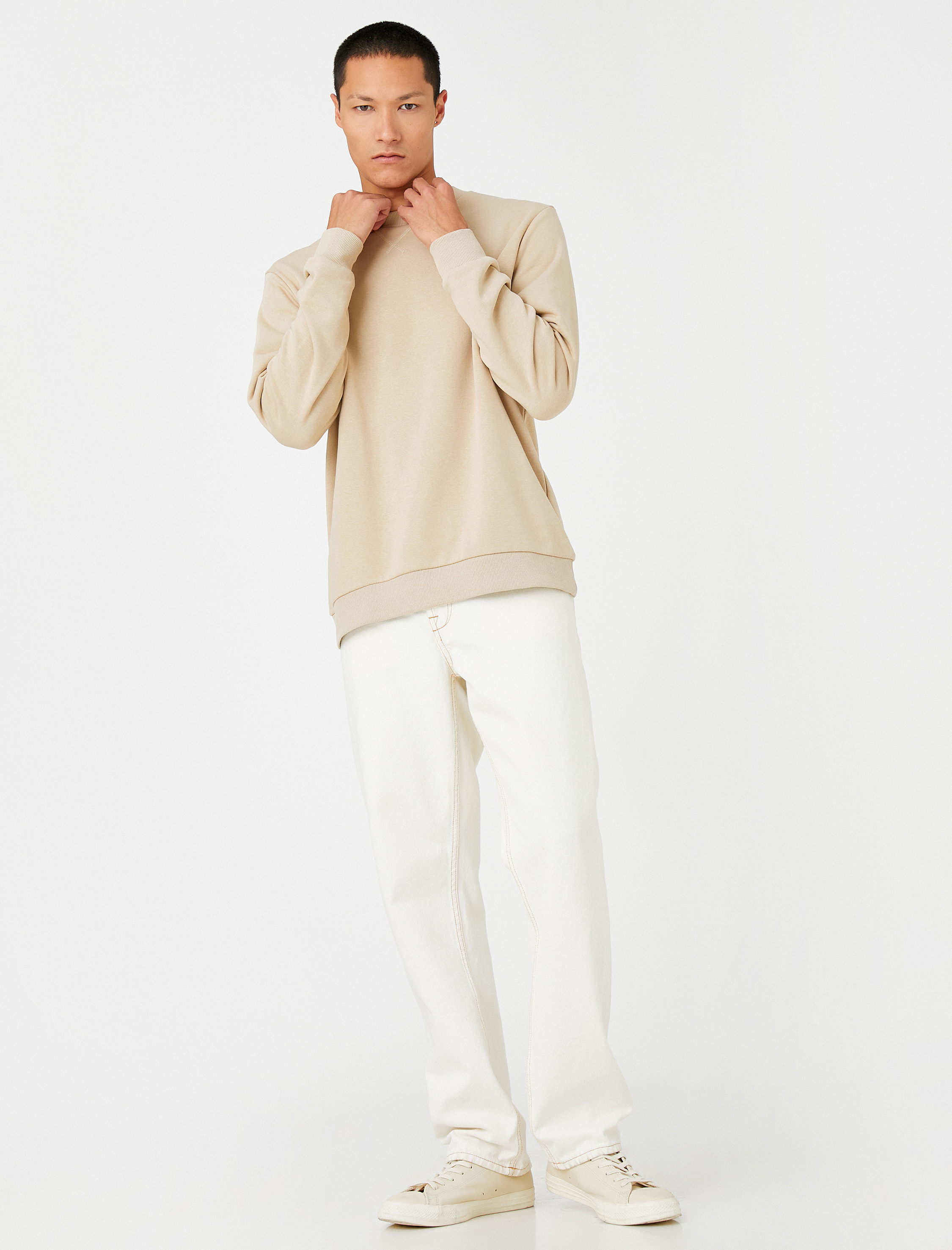   Basic Bisiklet Yaka Sweatshirt Uzun Kollu