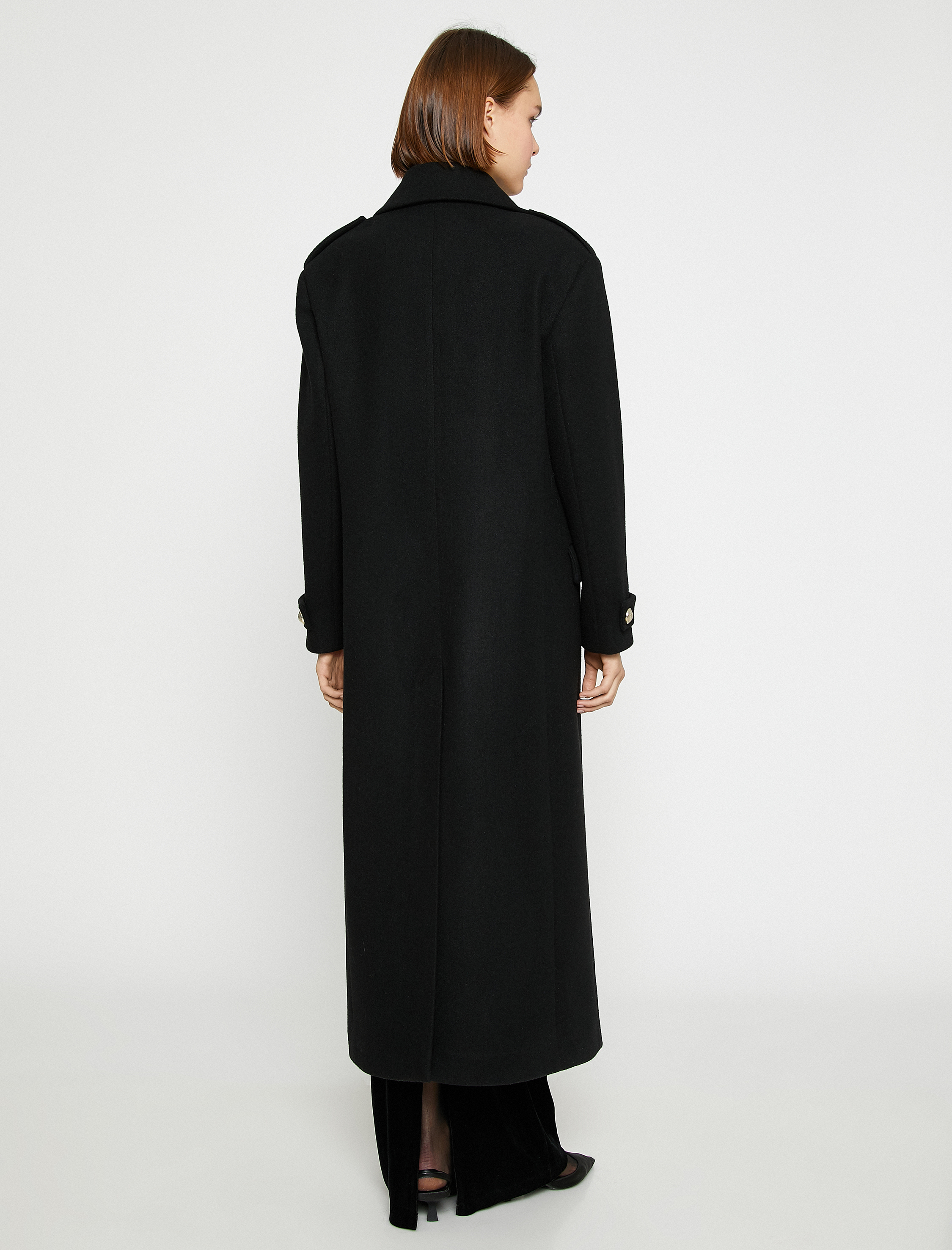   Arma Düğmeli Kruvaze Oversize Kaşe Kaban