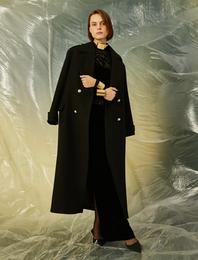 Arma Düğmeli Kruvaze Oversize Kaşe Kaban