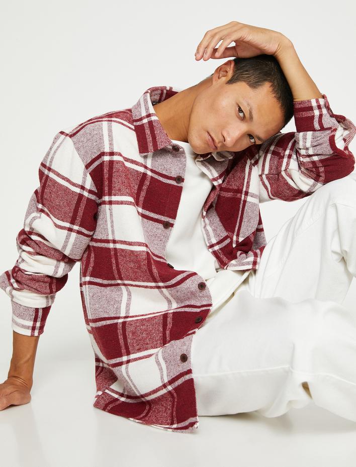  Ekoseli Oduncu Gömleği Cep Detaylı Düğmeli Uzun Kollu