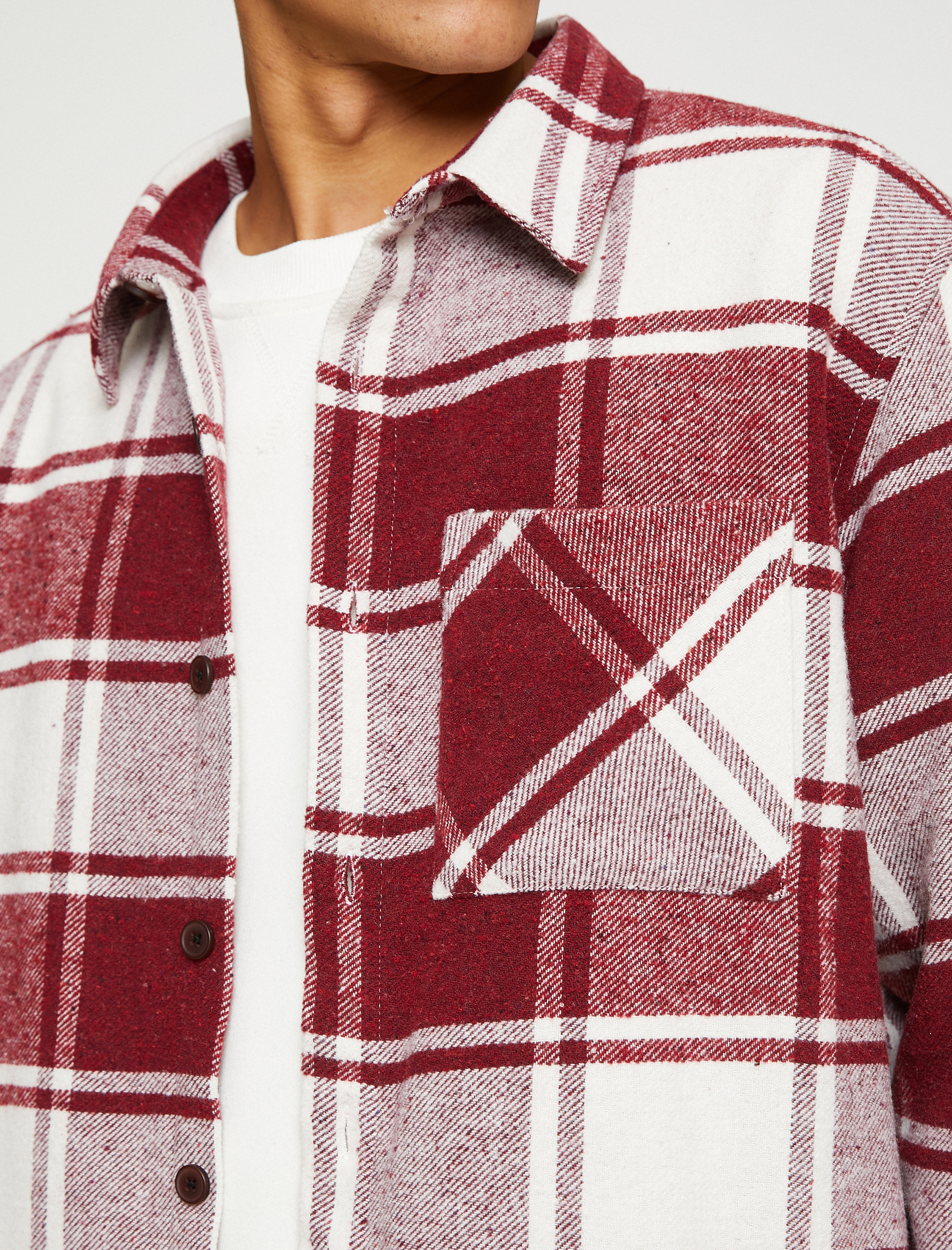   Ekoseli Oduncu Gömleği Cep Detaylı Düğmeli Uzun Kollu