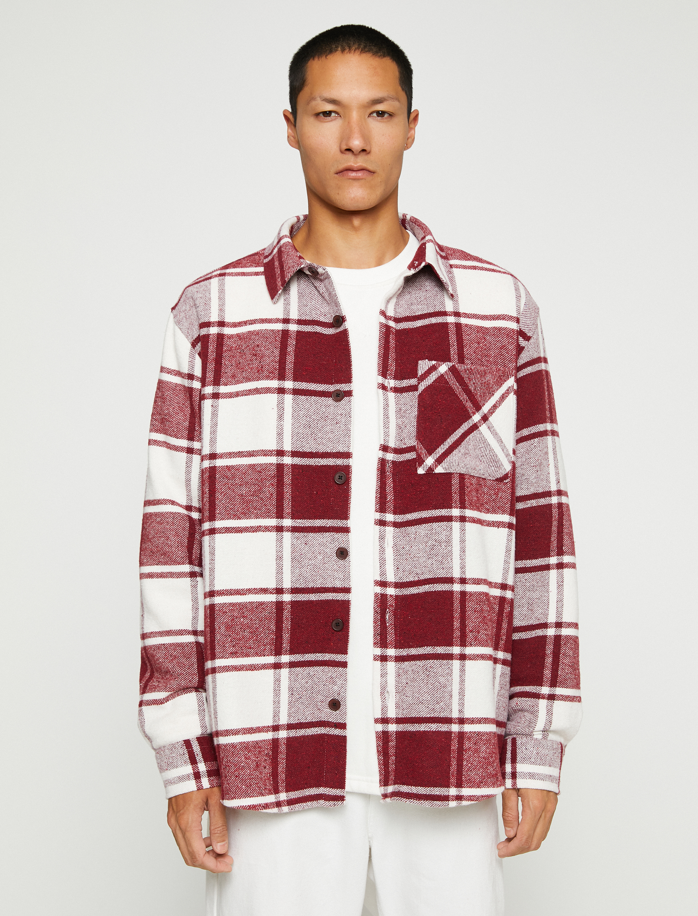   Ekoseli Oduncu Gömleği Cep Detaylı Düğmeli Uzun Kollu