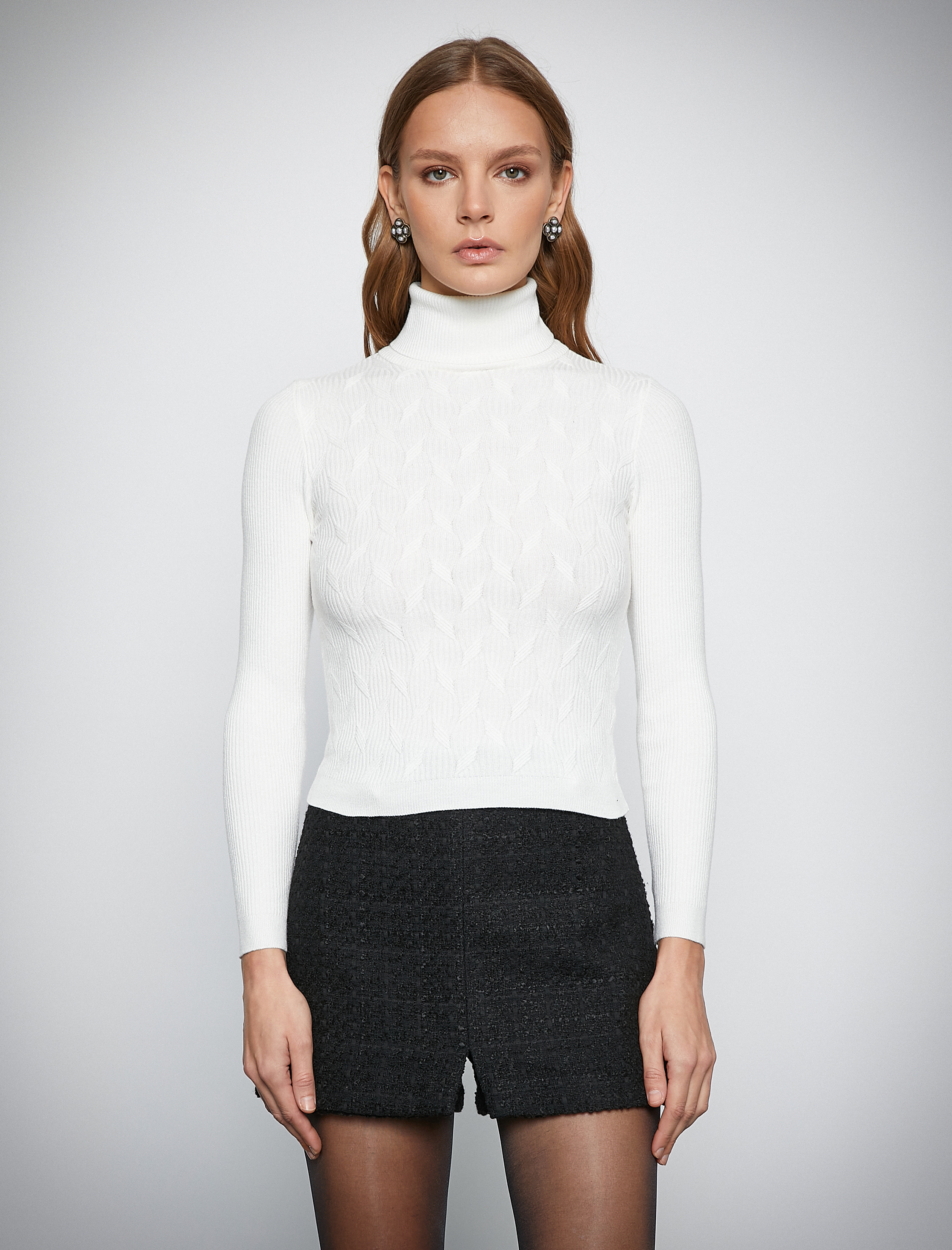   Melis Ağazat X Koton - Dar Kesim Desenli Boğazlı Kazak