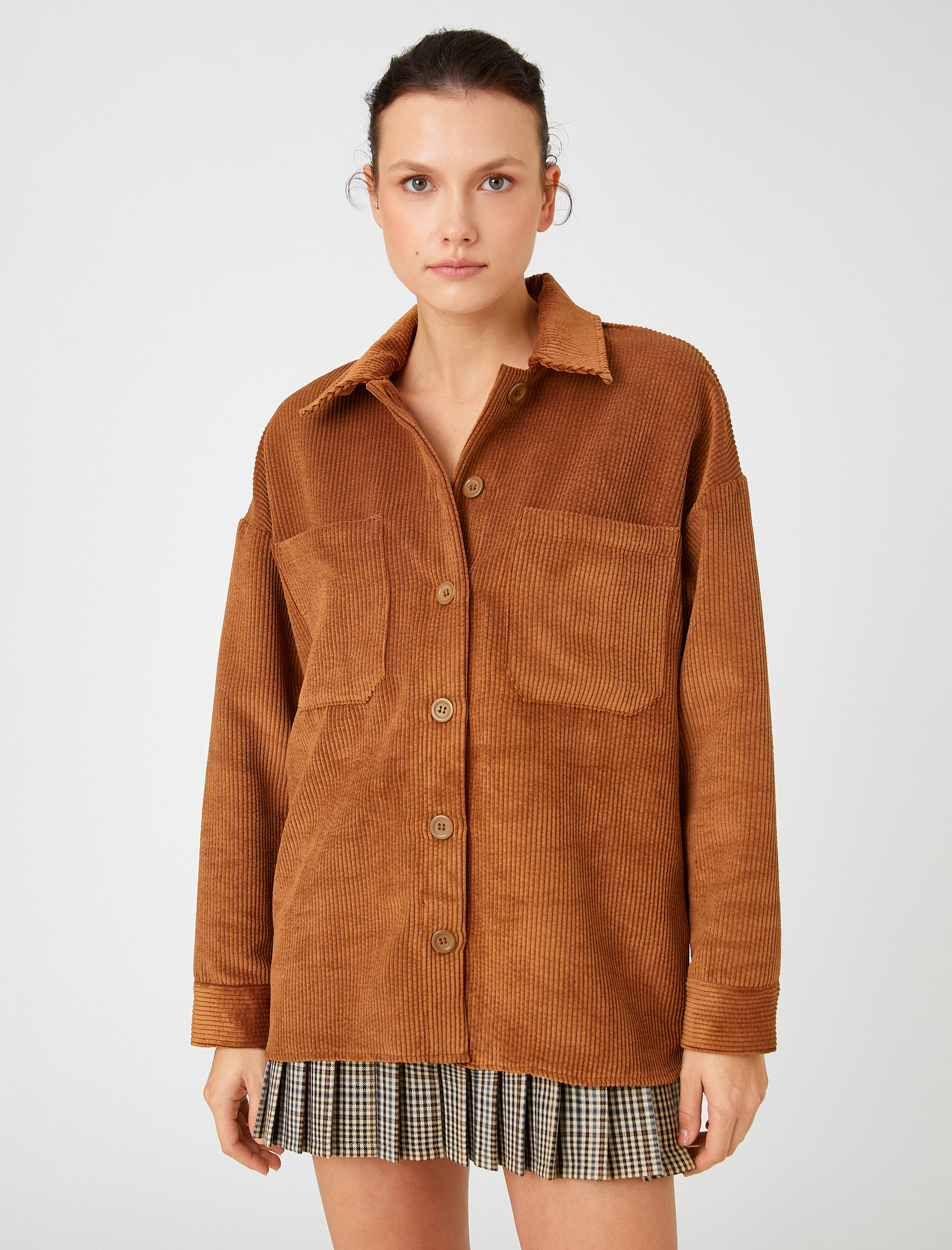   Cepli Fitilli Kadife Oversize Gömlek