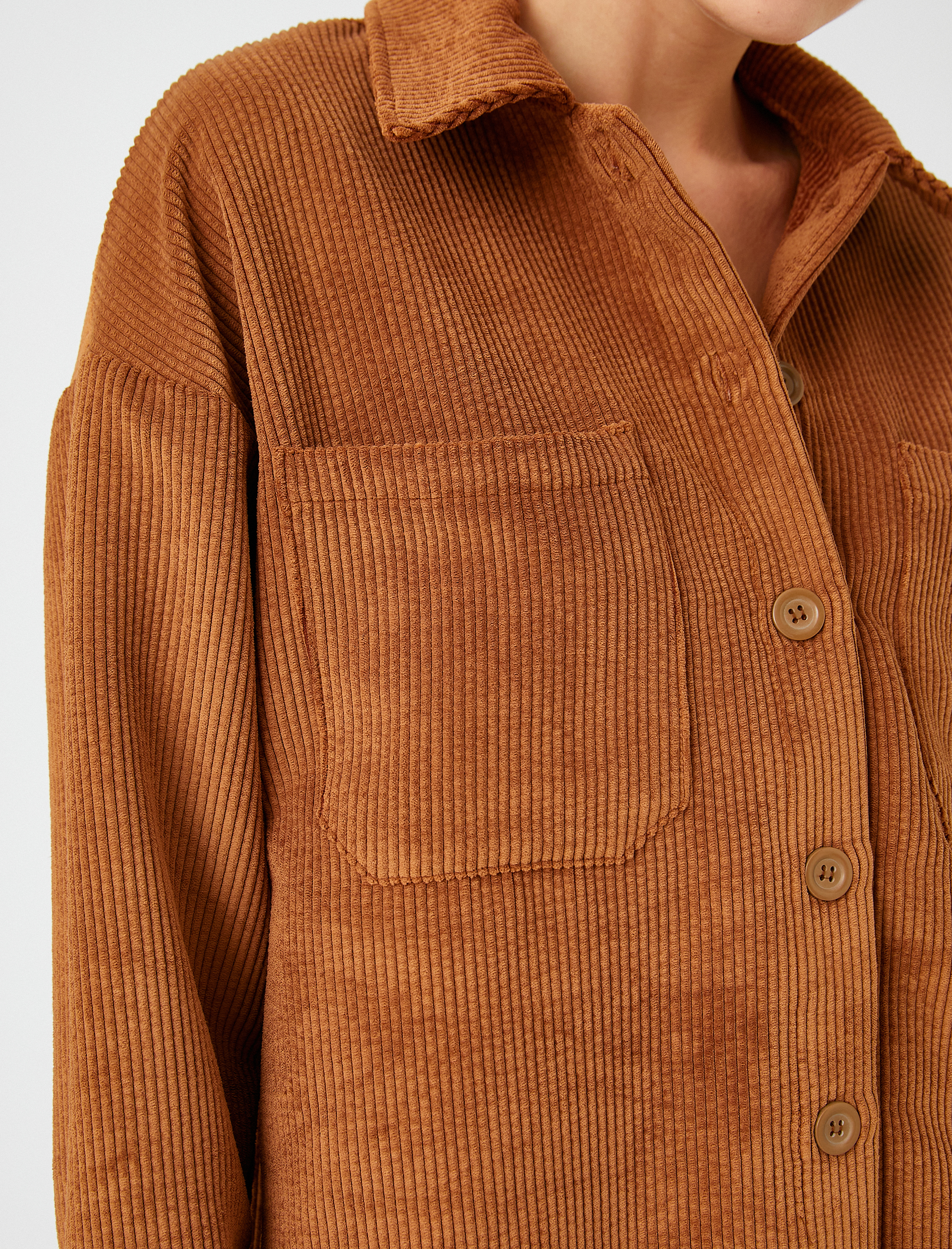   Cepli Fitilli Kadife Oversize Gömlek