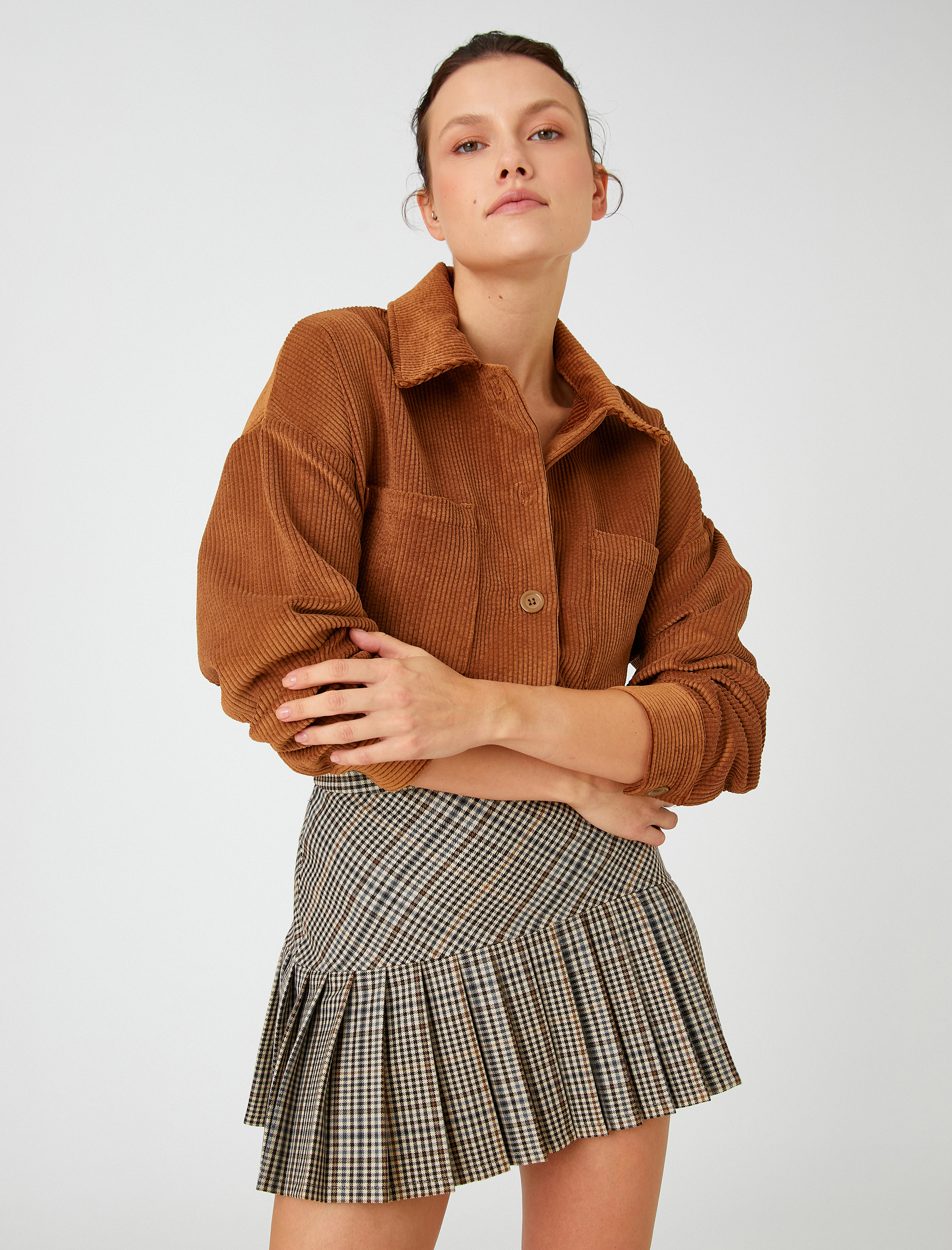   Cepli Fitilli Kadife Oversize Gömlek