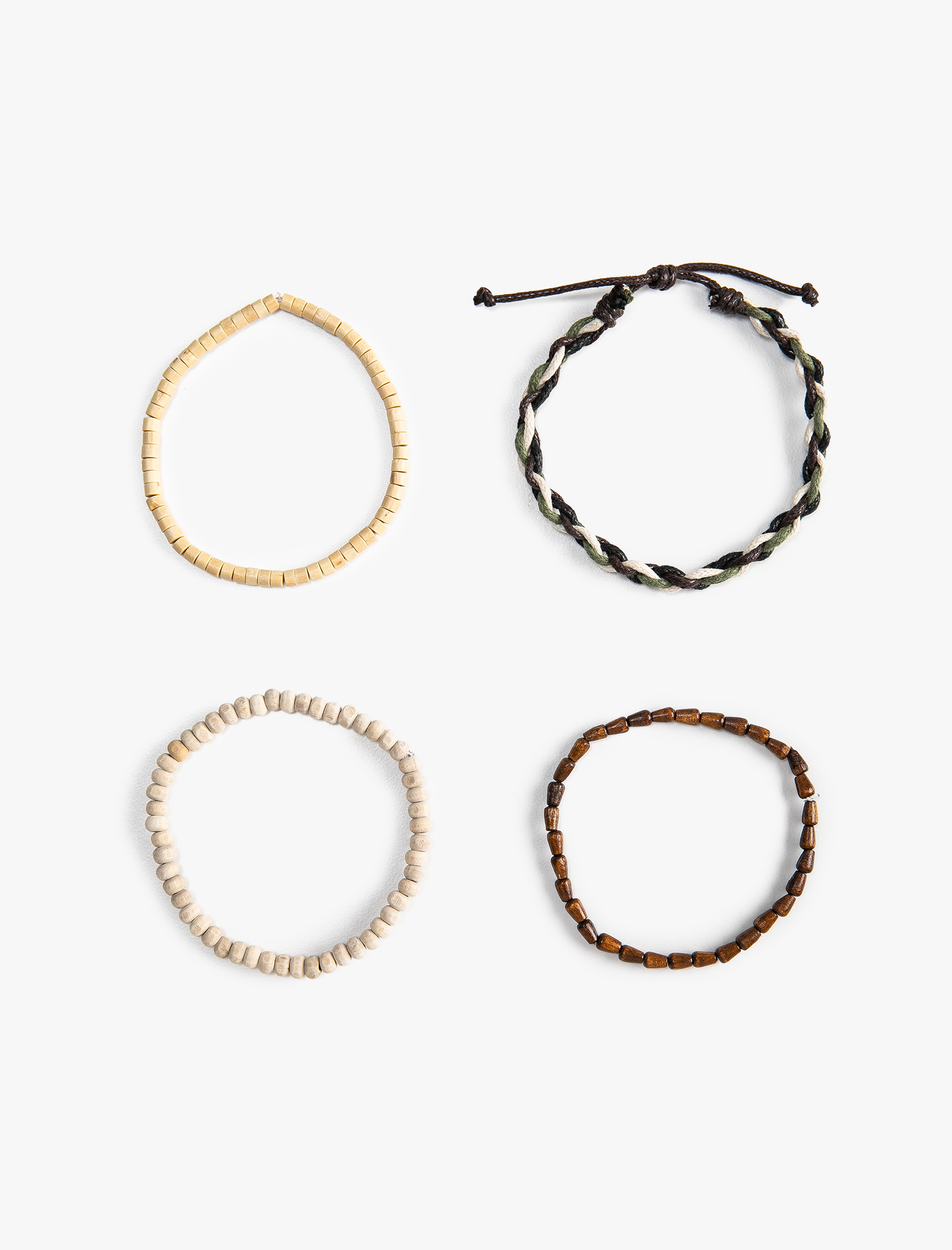  Erkek 4'lü Bileklik Seti İpli Tahta Boncuklu