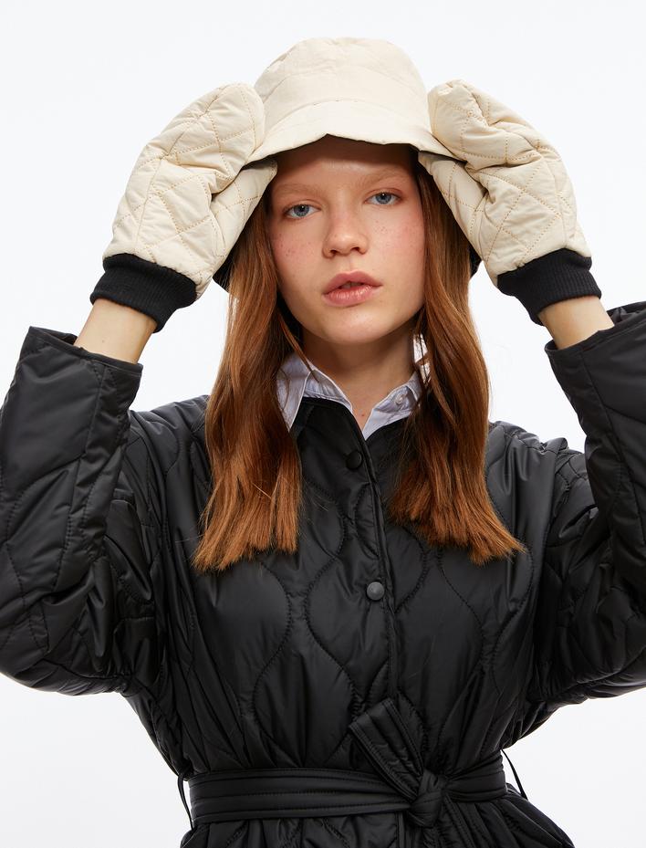 Kadın Şişme Kapitone Eldiven Ribanalı Suni Kürk Astarlı