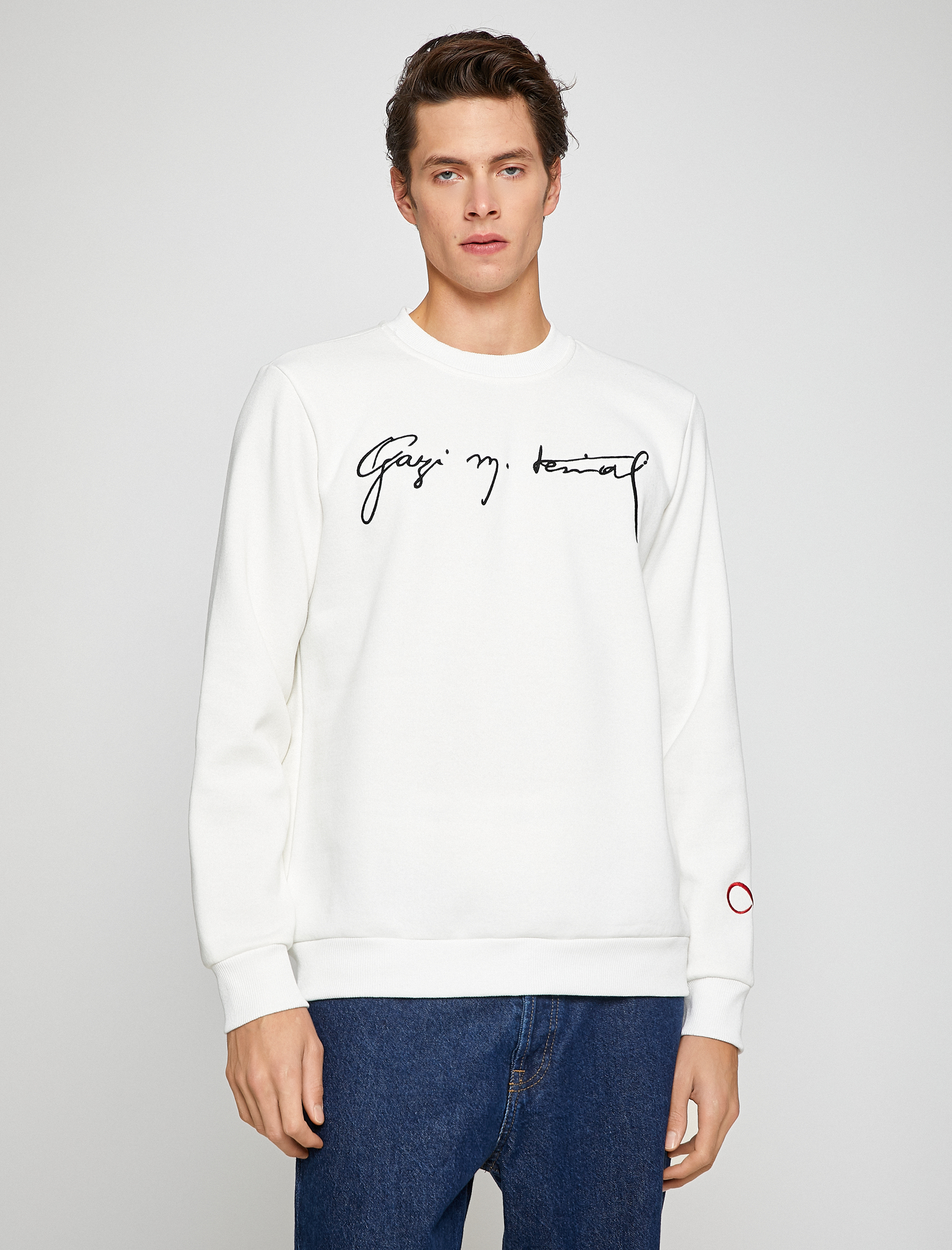   Atatürk Baskılı Sweatshirt Şardonlu Bisiklet Yaka Uzun Kollu