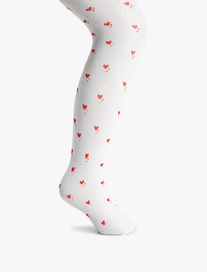  Kız Çocuk Kalp Baskılı Külotlu Çorap 30 Den