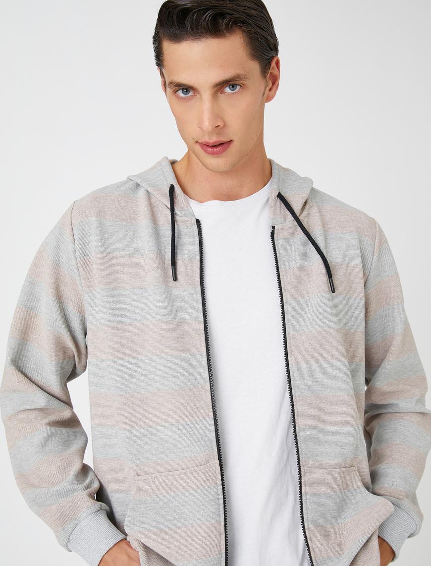   Basic Kapşonlu Sweatshirt Fermuarlı Cep Detaylı
