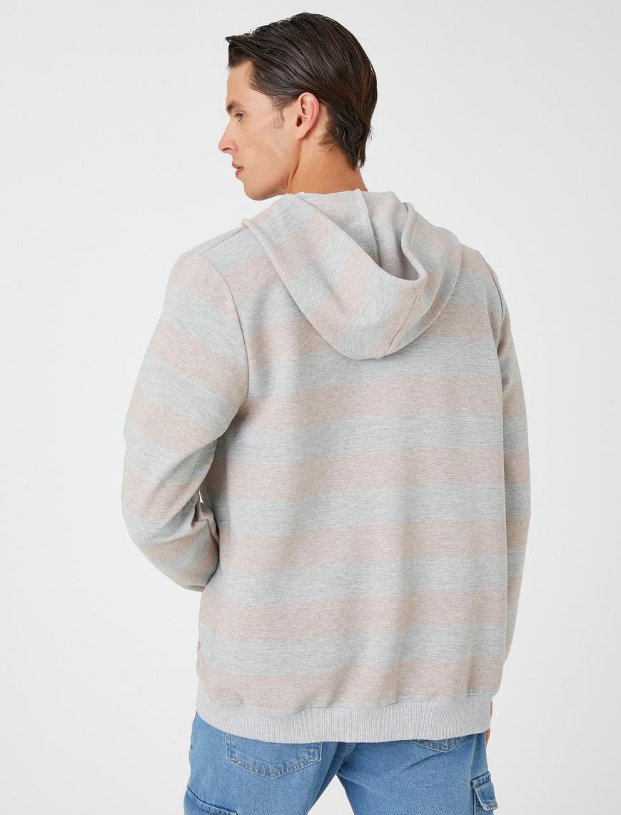   Basic Kapşonlu Sweatshirt Fermuarlı Cep Detaylı