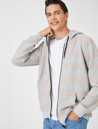 Basic Kapşonlu Sweatshirt Fermuarlı Cep Detaylı
