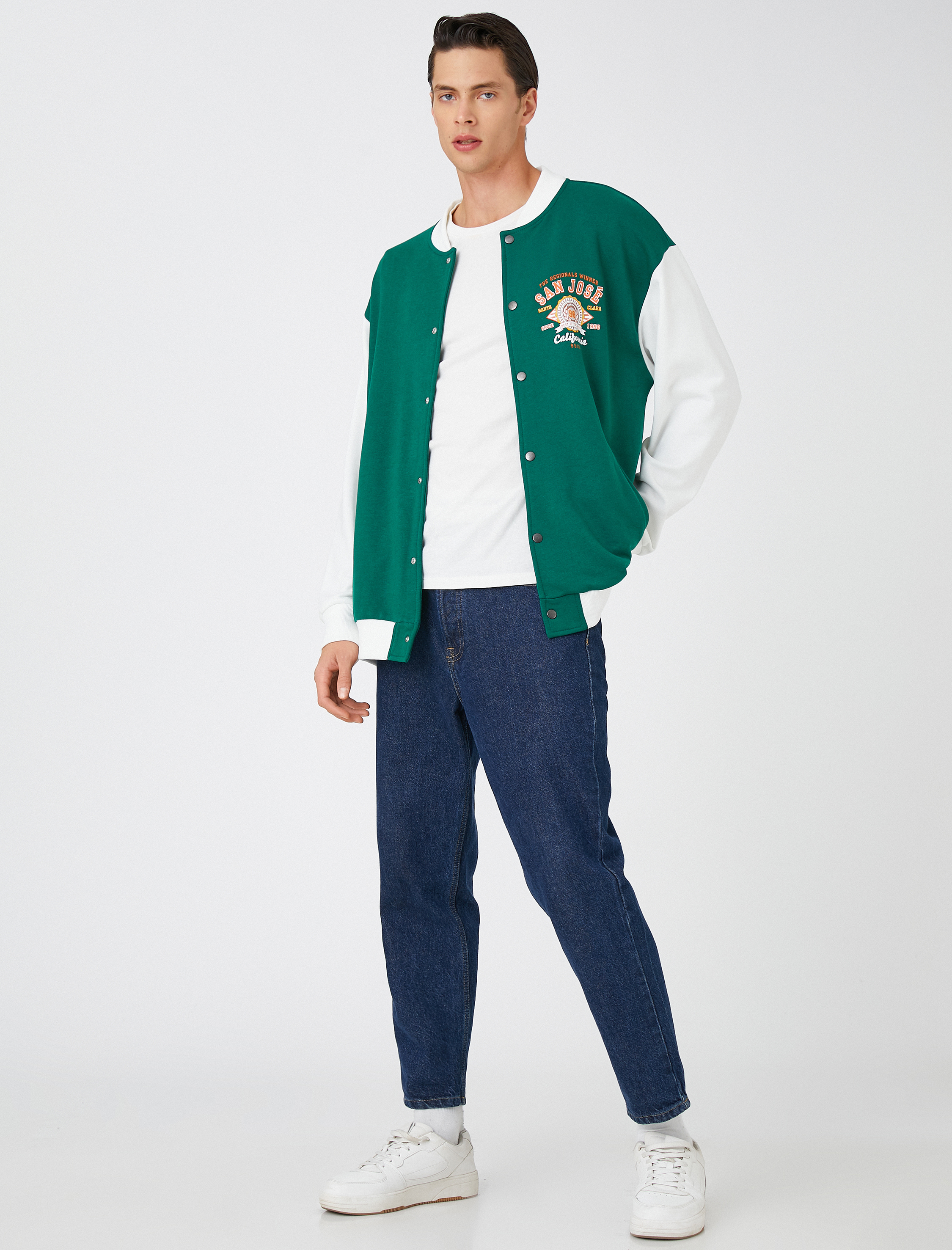   Kolej Ceket Bomber Yaka İşleme Detaylı Çıtçıt Düğmeli Cepli