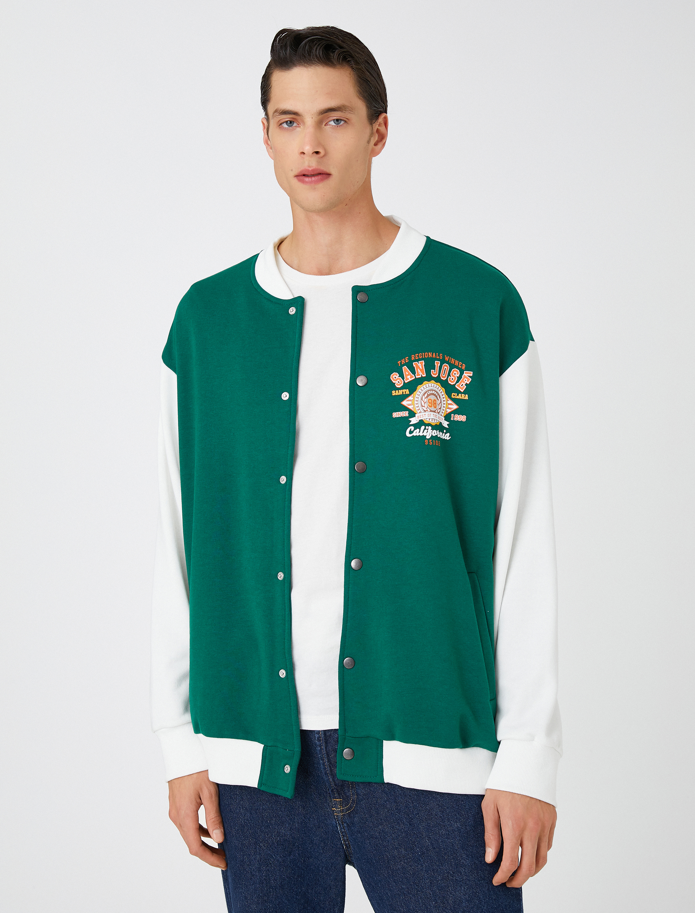   Kolej Ceket Bomber Yaka İşleme Detaylı Çıtçıt Düğmeli Cepli