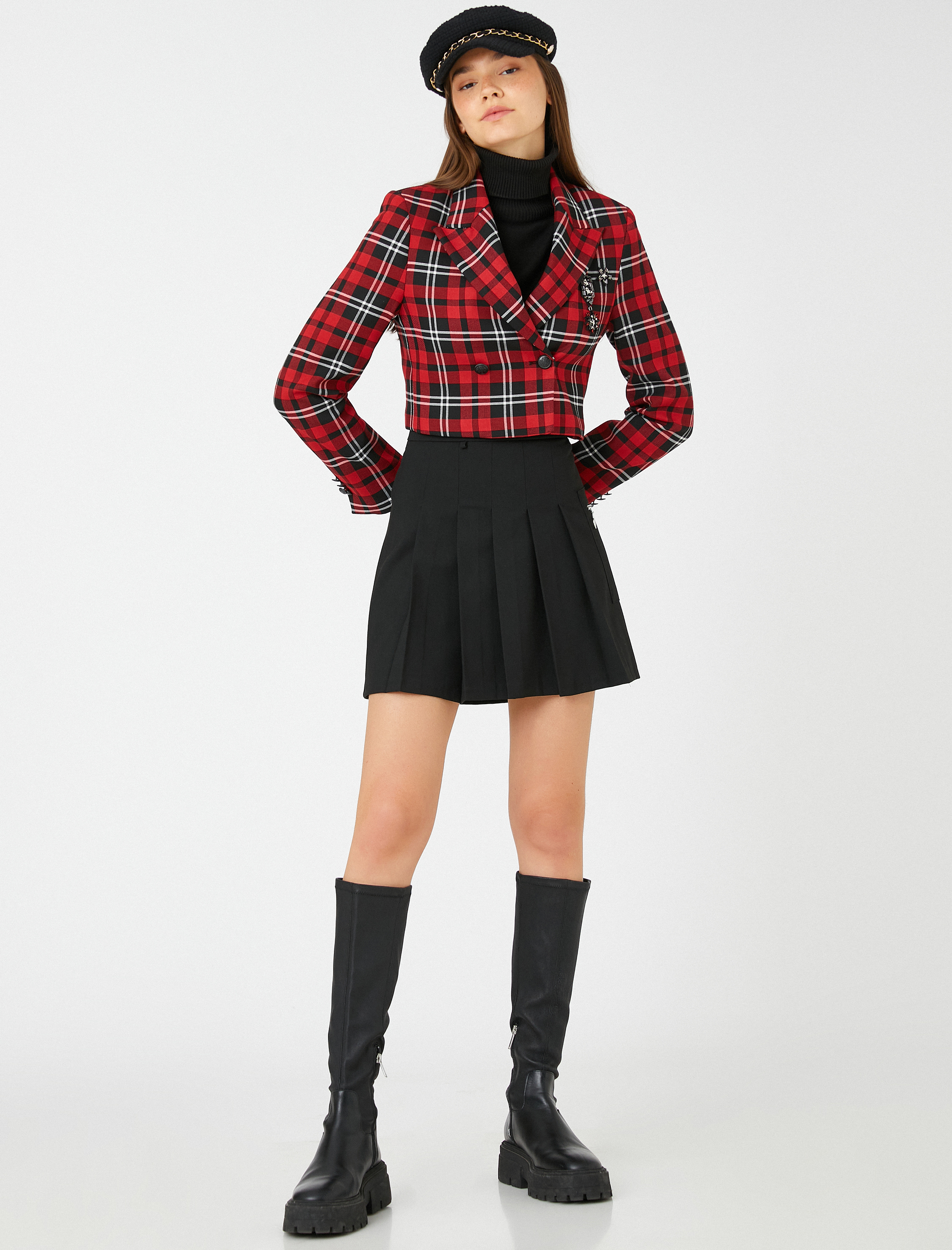   Pileli Etek Yüksek Bel Fermuar Detaylı