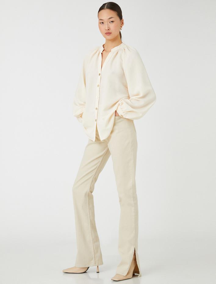  Hakim Yaka Gömlek Uzun Balon Kollu Düğmeli