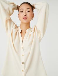 Hakim Yaka Gömlek Uzun Balon Kollu Düğmeli