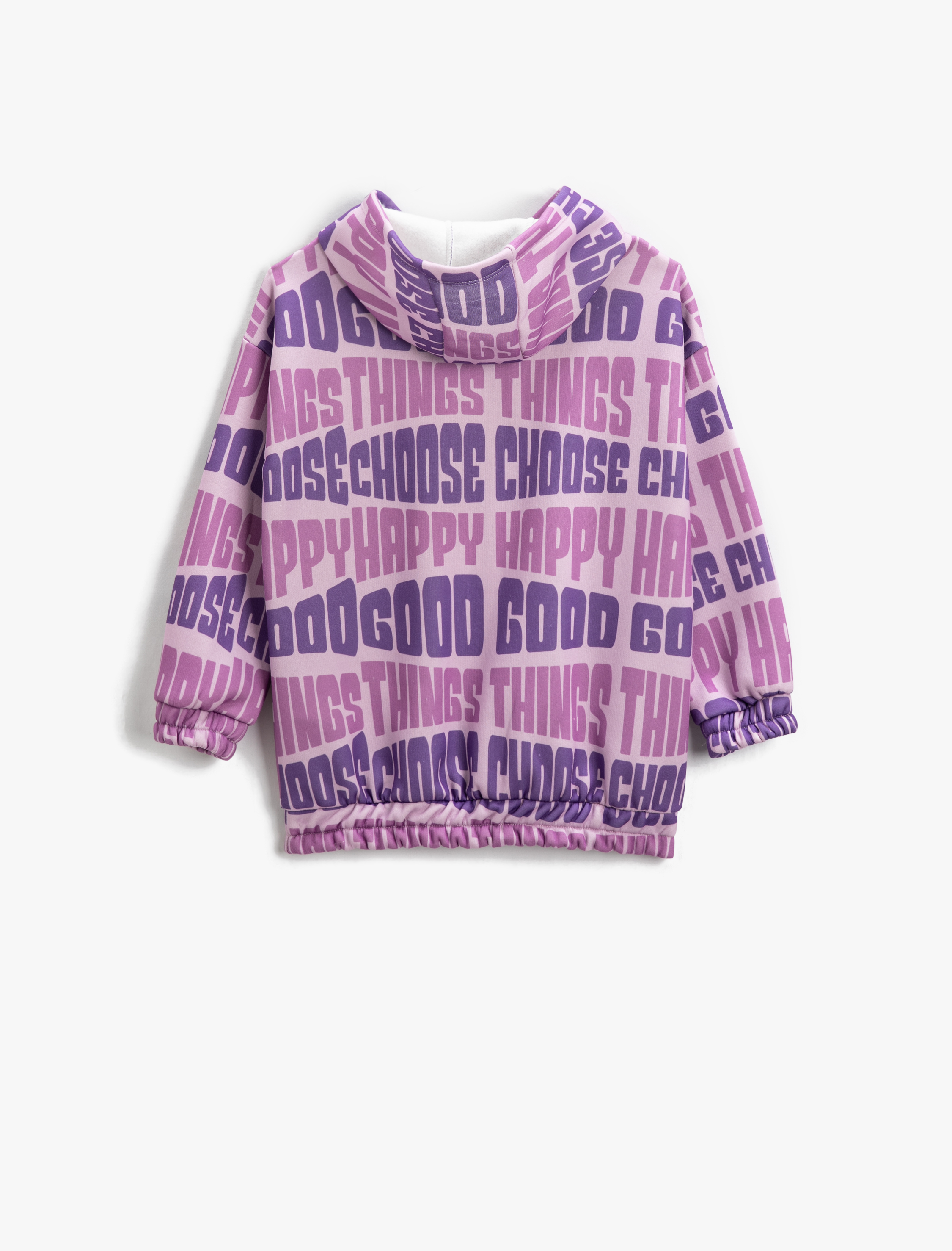 Kız Çocuk Kapşonlu Sweatshirt Slogan Temalı Baskılı Manşetleri ve Beli Lastikli