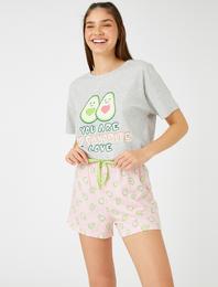Avokado Baskılı Pijama Takımı Kısa Kollu