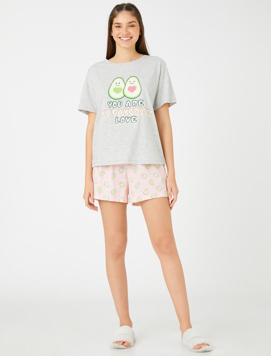   Avokado Baskılı Pijama Takımı Kısa Kollu