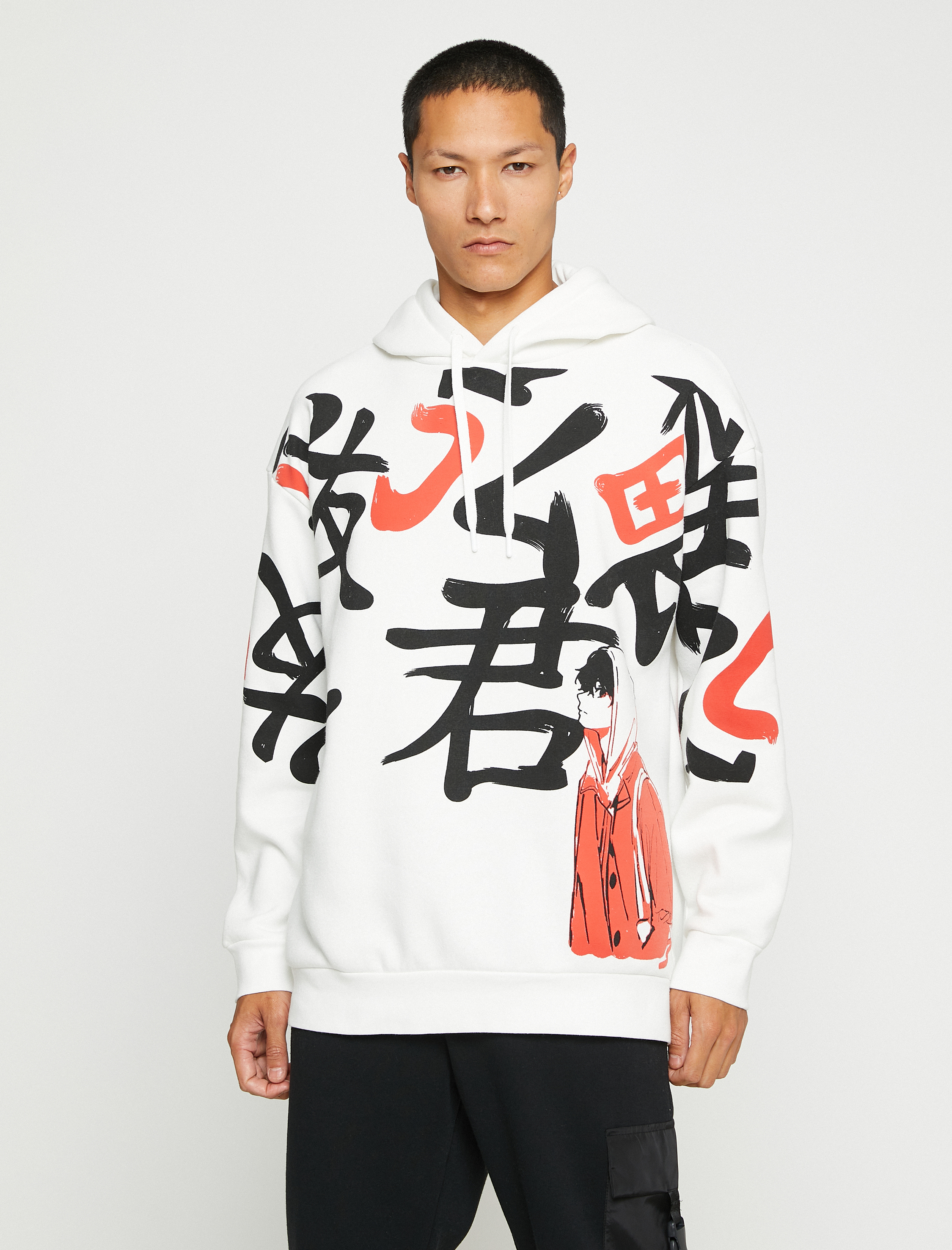   Basic Kapşonlu Oversize Sweatshirt Şardonlu Uzakdoğu Baskılı