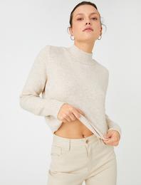 Dik Yaka Triko Kazak Uzun Kollu Ribana Detaylı