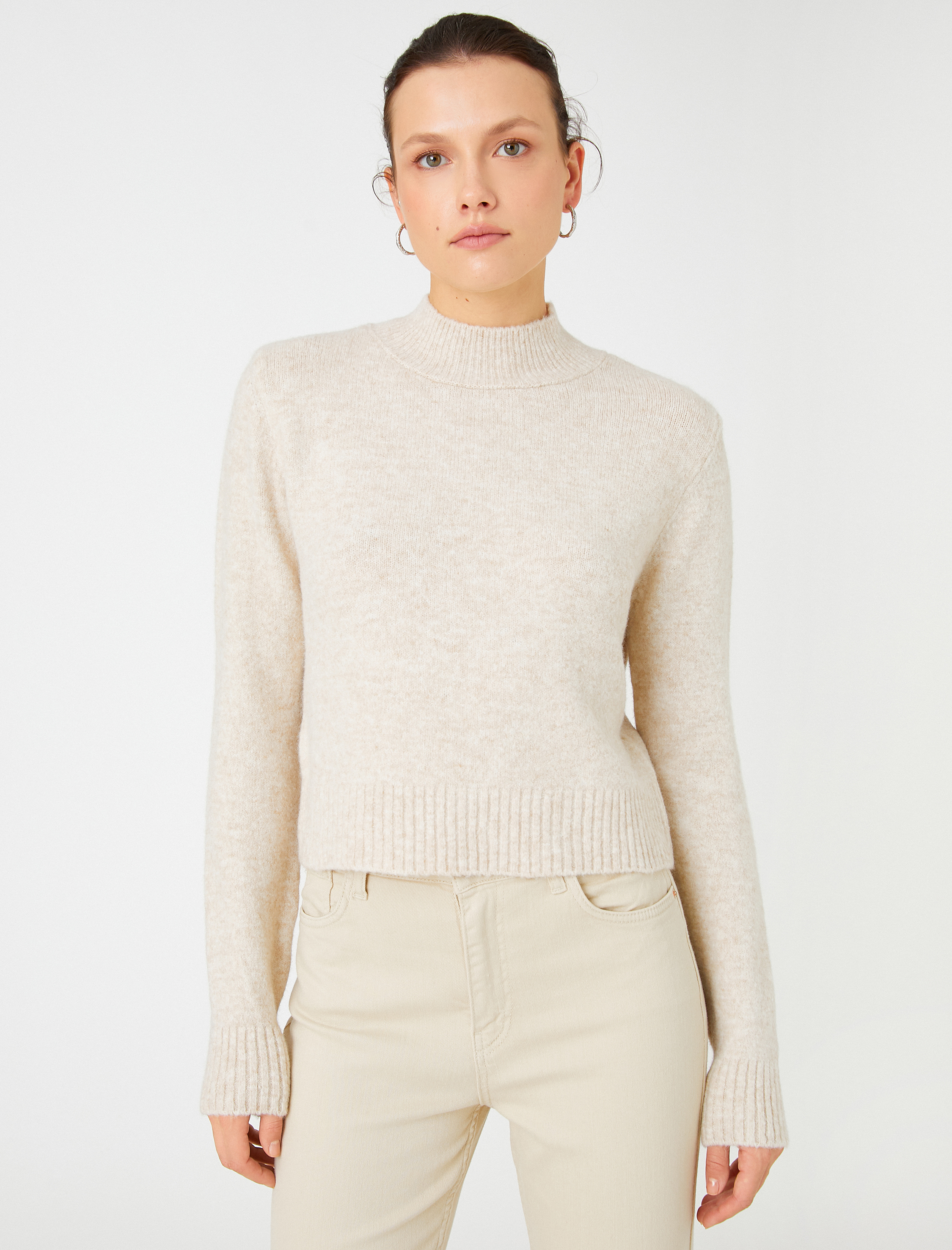   Dik Yaka Triko Kazak Uzun Kollu Ribana Detaylı