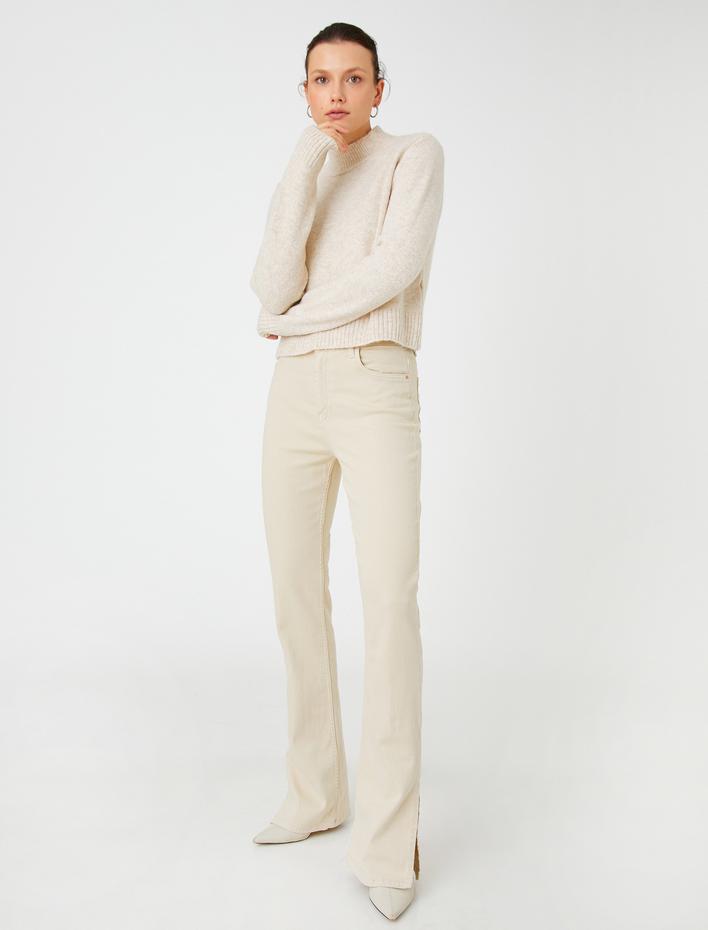  Dik Yaka Triko Kazak Uzun Kollu Ribana Detaylı