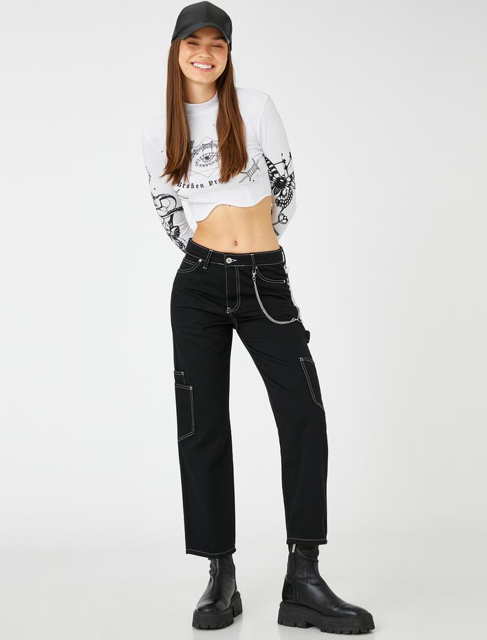  Kargo Pantolon Düz Paça Zincir Detaylı