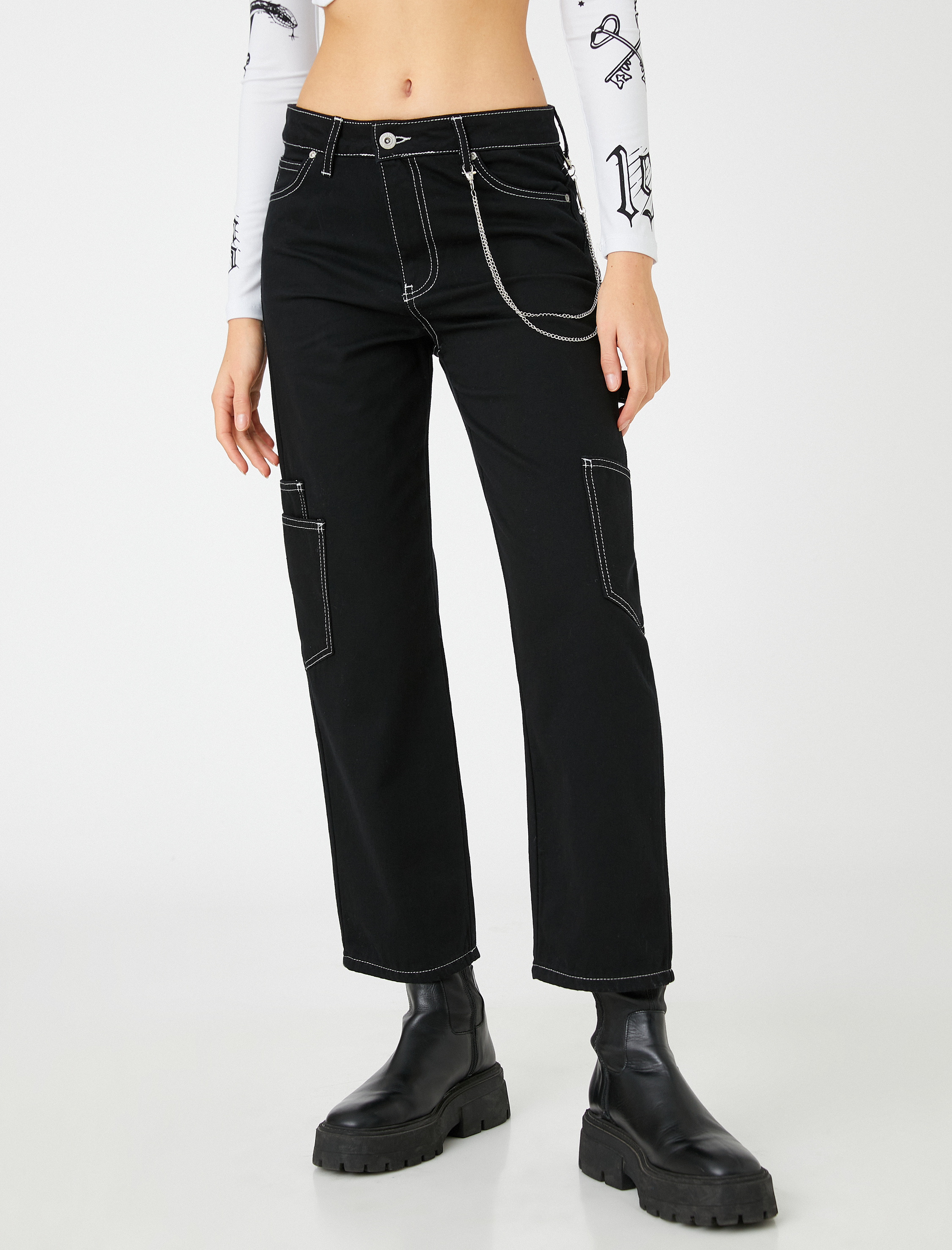   Kargo Pantolon Düz Paça Zincir Detaylı