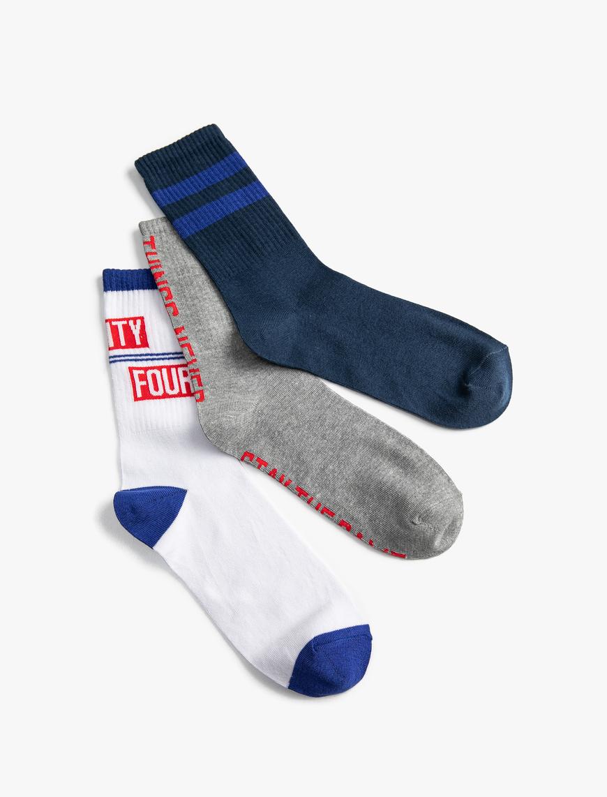  Erkek 3'lü Soket Çorap Seti Slogan İşlemeli
