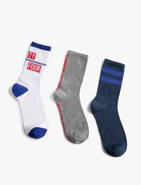 3'lü Soket Çorap Seti Slogan İşlemeli