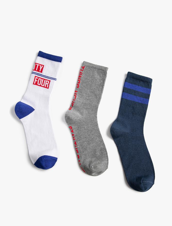Erkek 3'lü Soket Çorap Seti Slogan İşlemeli
