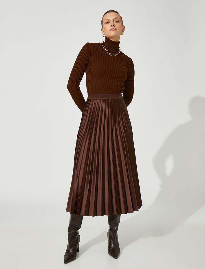  Saten Pilili Etek Midi Boy