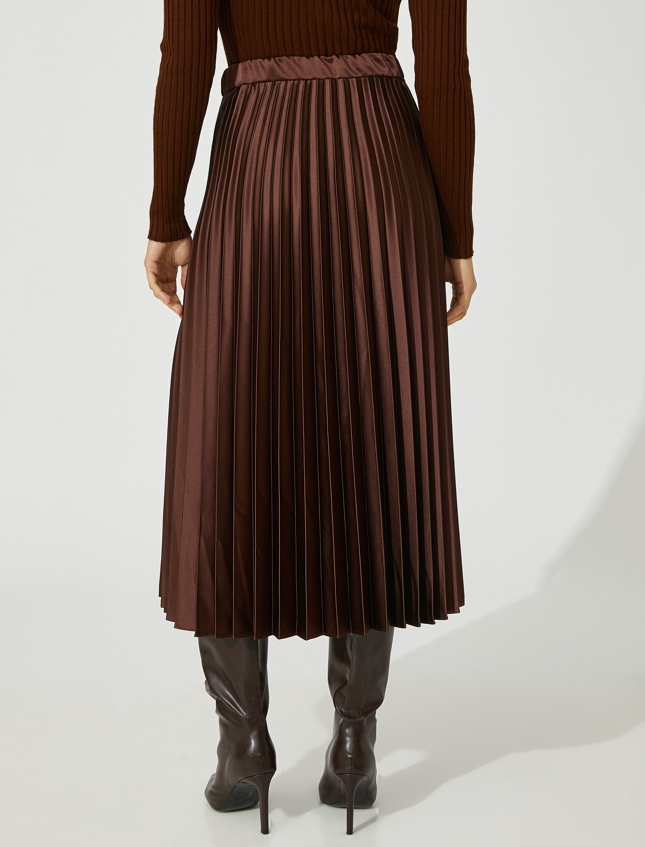   Saten Pilili Etek Midi Boy