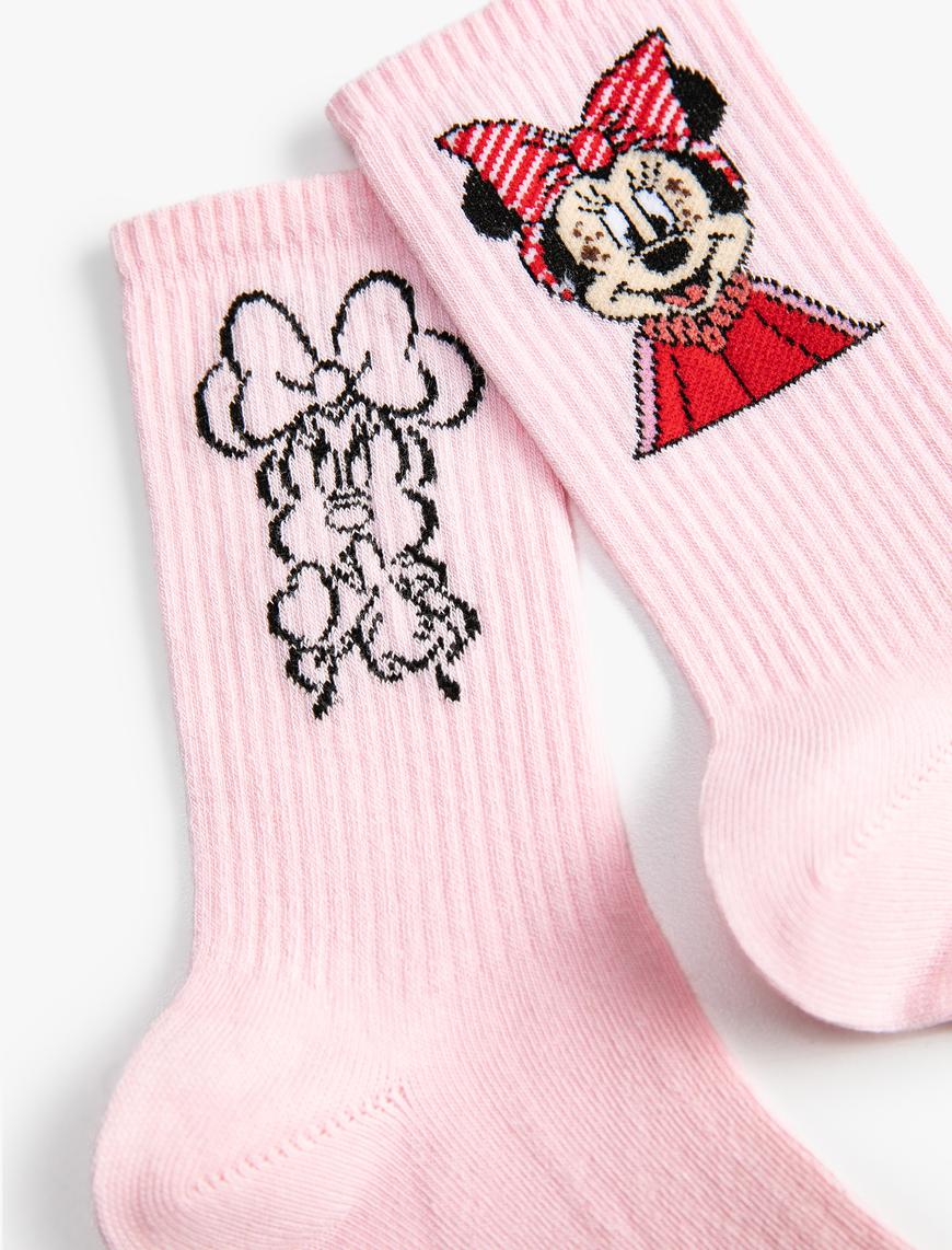  Kız Çocuk 2'li Minnie Mouse Baskılı Çorap Seti Lisanslı