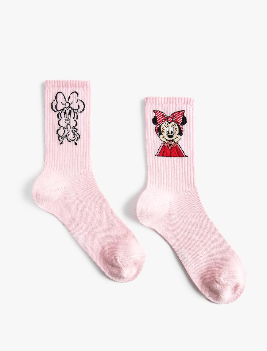  Kız Çocuk 2'li Minnie Mouse Baskılı Çorap Seti Lisanslı