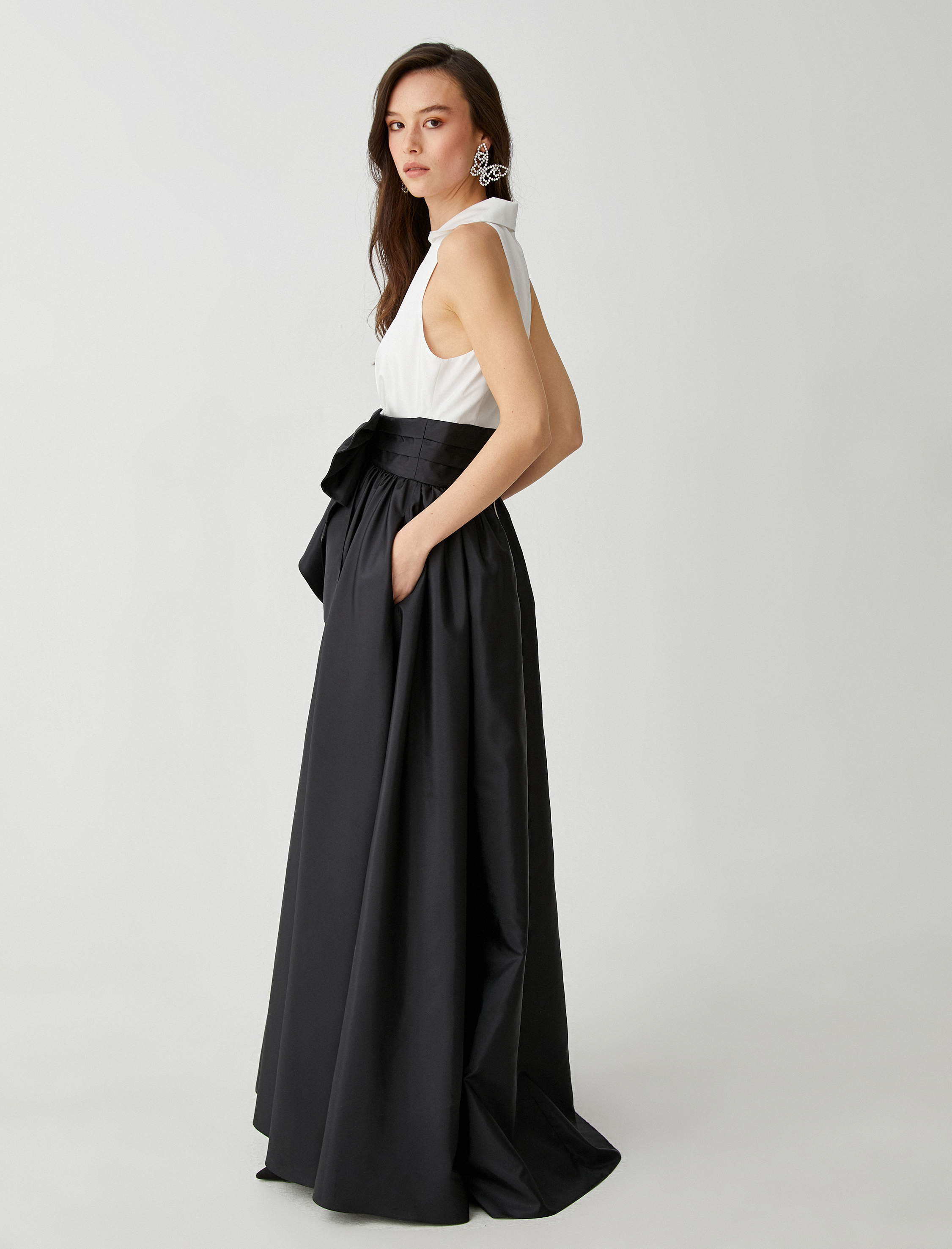   Fiyonklu Saten Kabarık Abiye Elbise