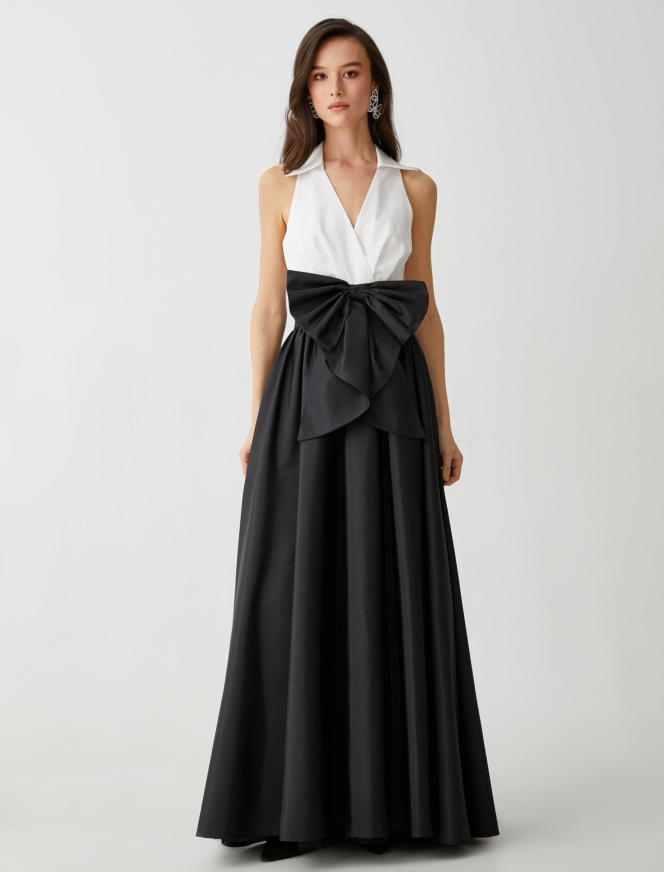   Fiyonklu Saten Kabarık Abiye Elbise