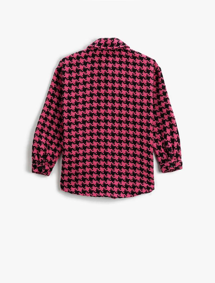 Kız Çocuk Tüvit Oversize Gömlek Ceket Kazayağı Desenli Kapaklı Cepli