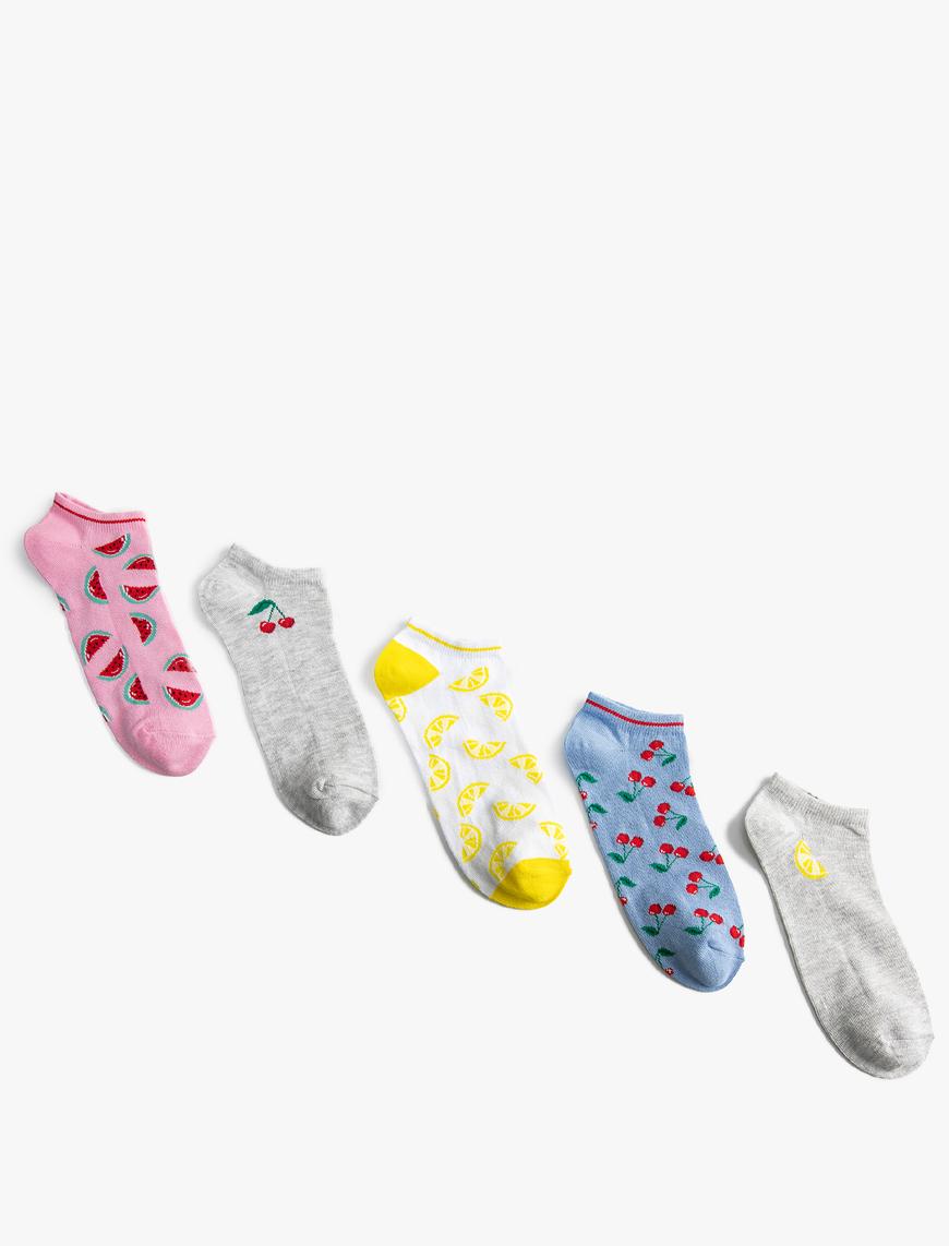 Kadın 5'li Patik Çorap Seti Meyve Desenli
