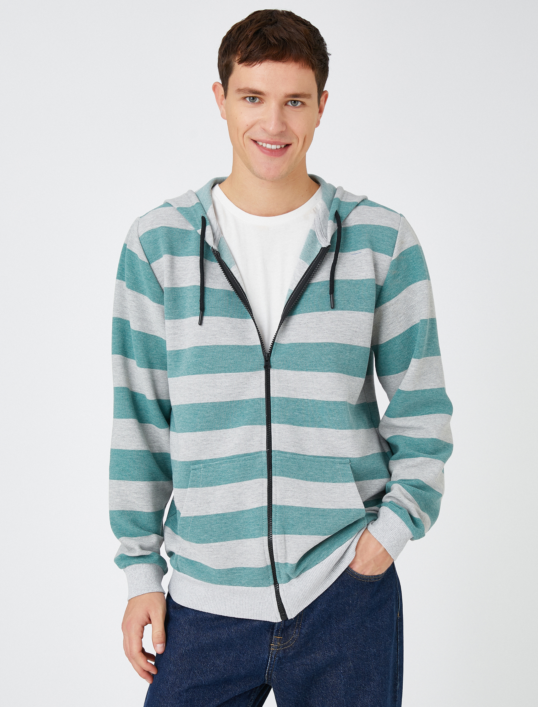   Basic Kapşonlu Sweatshirt Fermuarlı Cep Detaylı